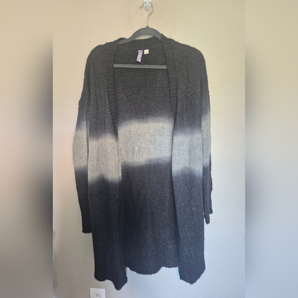 Women's Black and Gray Long Cardigan
